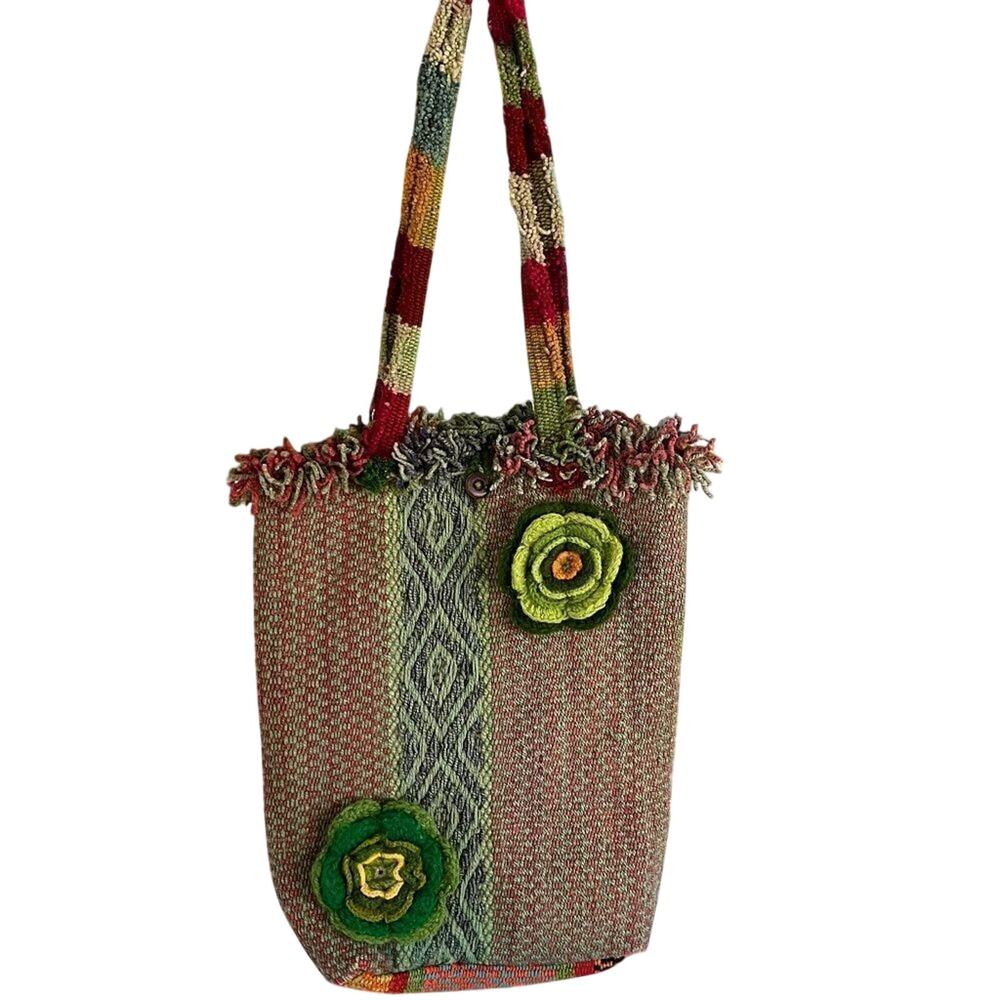 Artesanias Inca J.R. Peruvian Wool Boho Handbag Bucket Bag Purse 100% Wool
